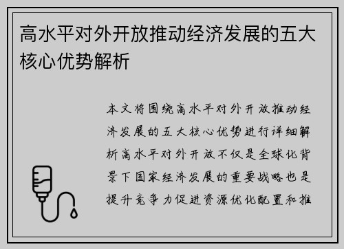 高水平对外开放推动经济发展的五大核心优势解析
